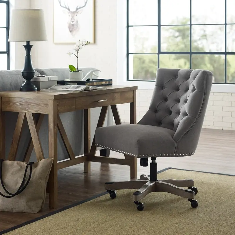 Office Chair - Gray Wood Base - Button Tufted