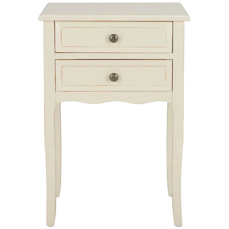 French Farmhouse Accent Table with 2 Drawers - Natural Elm Wood