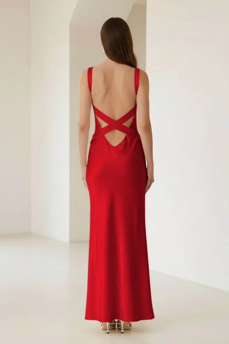 Yellow Mermaid Satin V Neck Long Party Dress