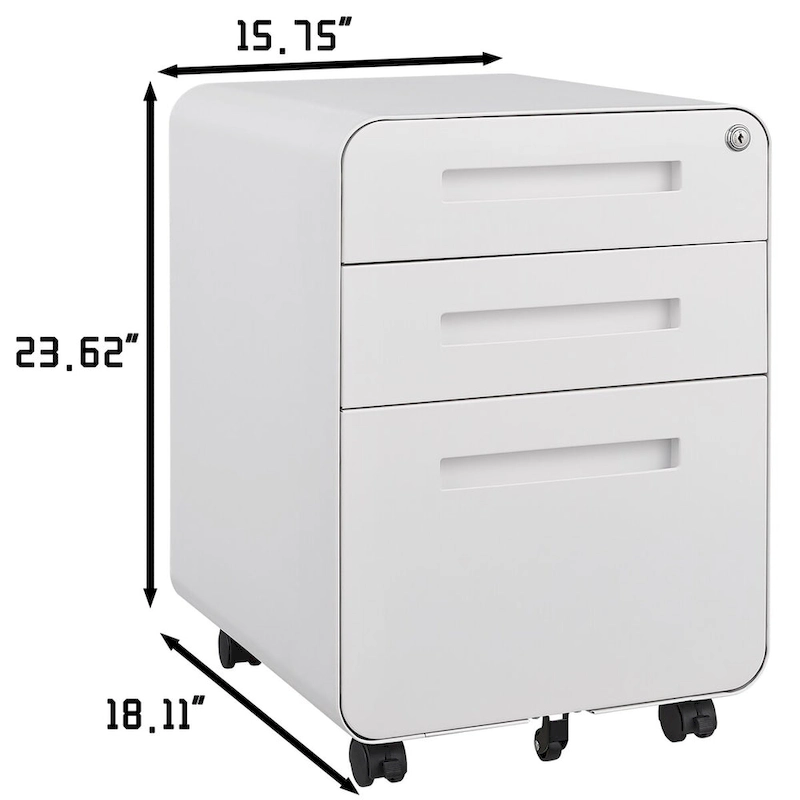 3-Drawer Mobile File Cabinet with 5 Wheel and Lock