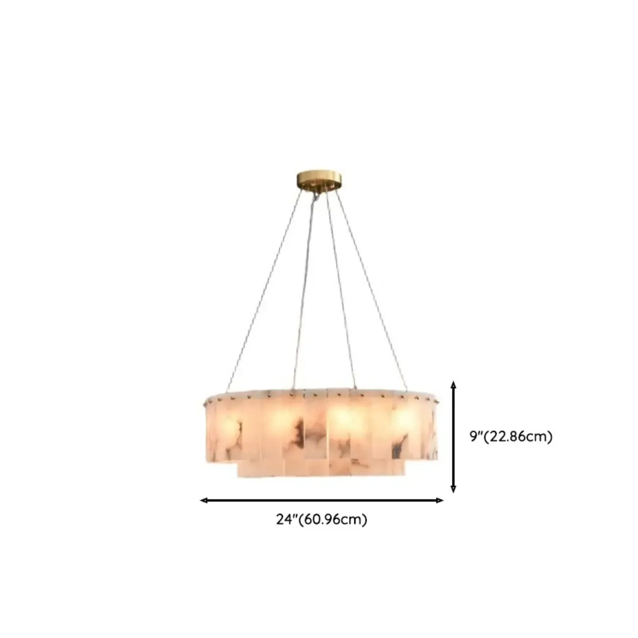 2-Tiers White Metal Circle Alabaster Drum Chandelier