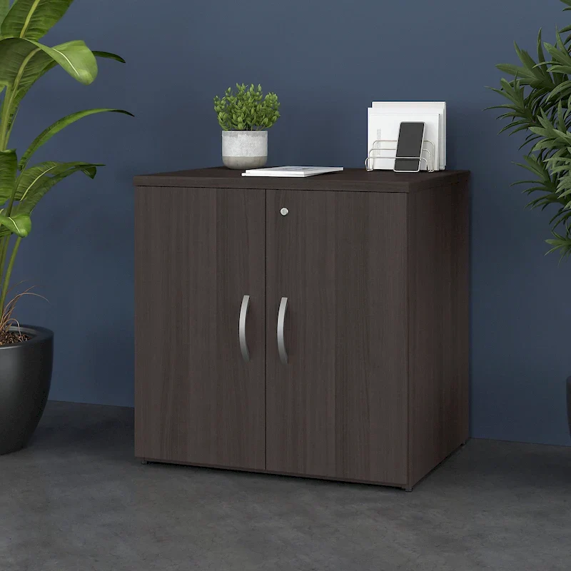 Storm Gray / White 2-Door Office Storage Cabinet with Lock – Single User