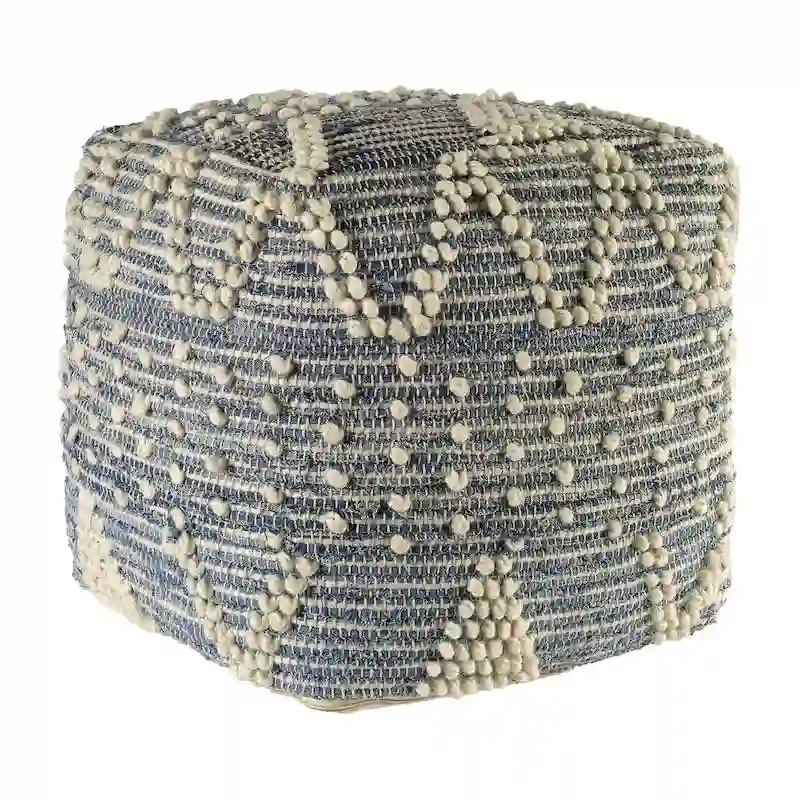 Blue Geometric Pouf Ottoman