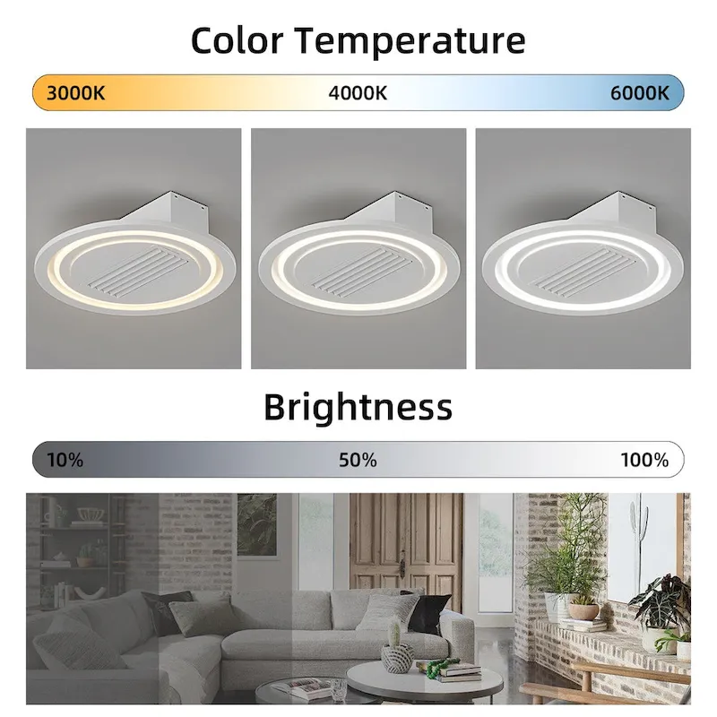 Cusp Barn 22-Inch Modern White Leafless LED Ceiling Fan with Light, 6-Speed Reversible Ceiling Fan Light with Remote Control