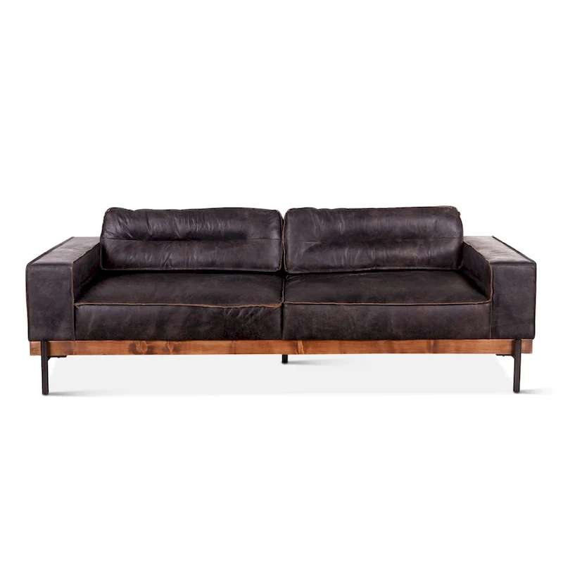 Ebony Distressed Top Grain Leather Sofa, 3-Seat