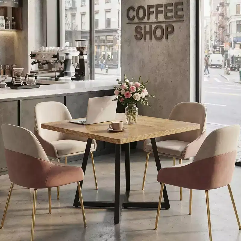 MAYEERTY 31.5 Square Industrial Dining Table, Vintage Brown MDF Top & Black Metal Frame, 2-Seater Multiuse Home & Office Table