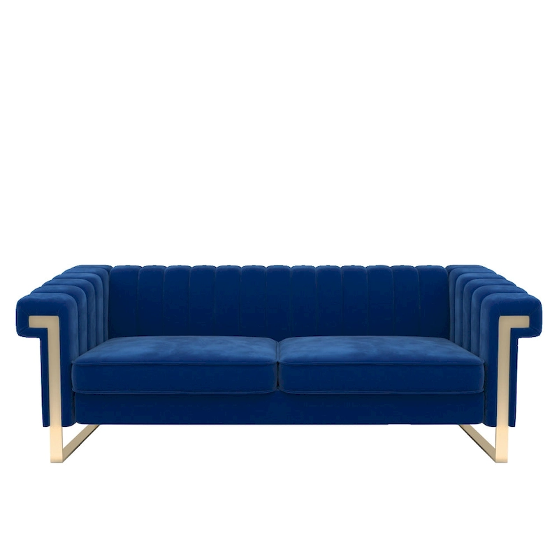 Takefuns Traditional Chesterfield Tufted Velvet Sofa, Couch with Removable Cushions and Gold Legs
