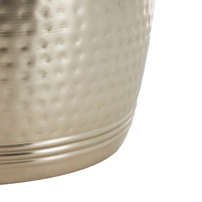 Metal Handmade Drum Shaped Accent Table with Hammered Design - Brown, Silver, Copper, Gold