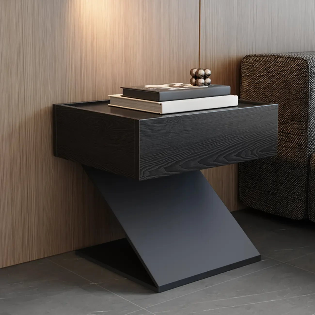Modern Wood Nightstand with Drawer and Z-Base
