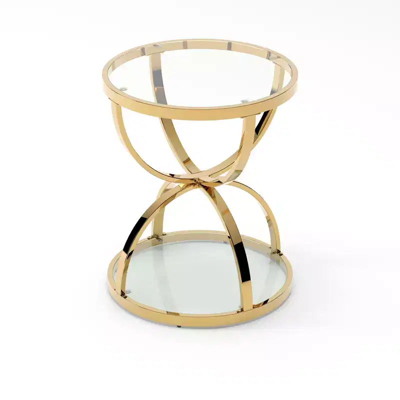 GDFStudio Leda 19.69'' Modern Glass Side Table with 2 Tiers, Ring-Shaped Frames