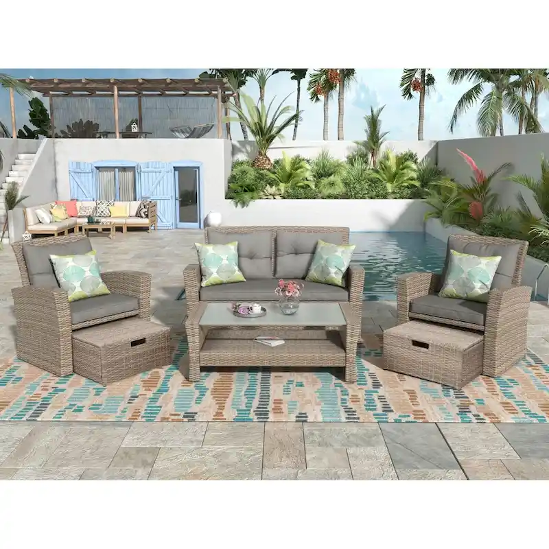 Wicker Outdoor Rattan Sofa Set with Coffee Table Patio Seats