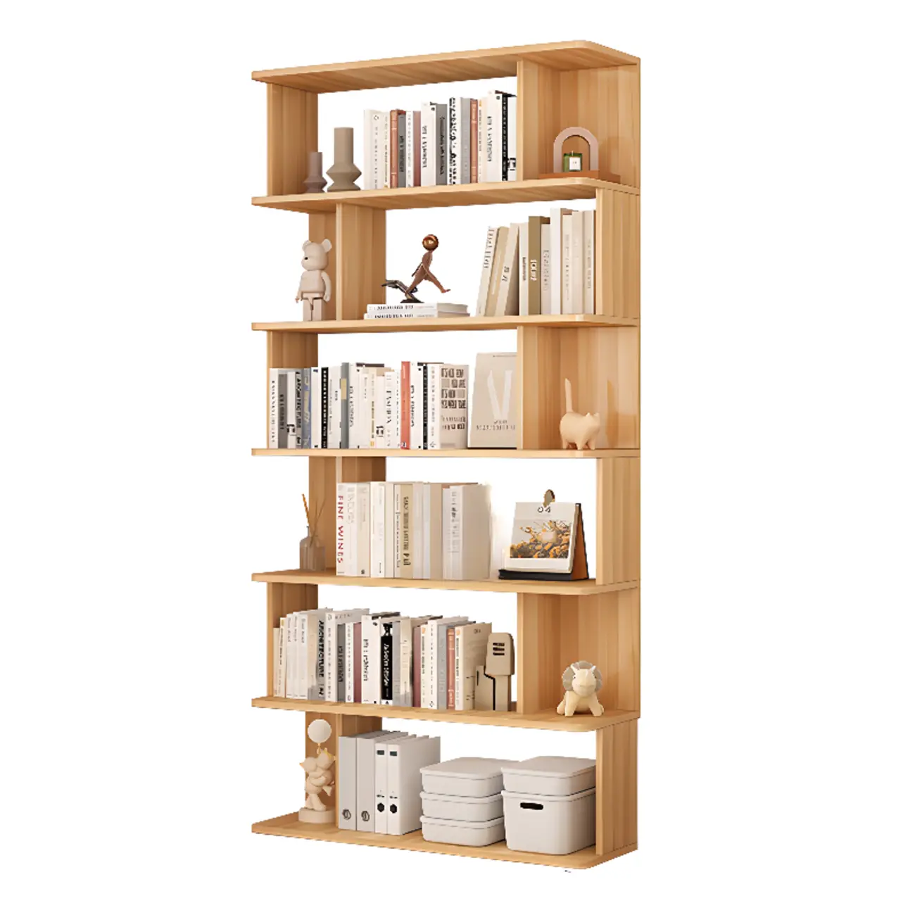 Mid-Century Vertical Walnut Wood Bookcase Open Back