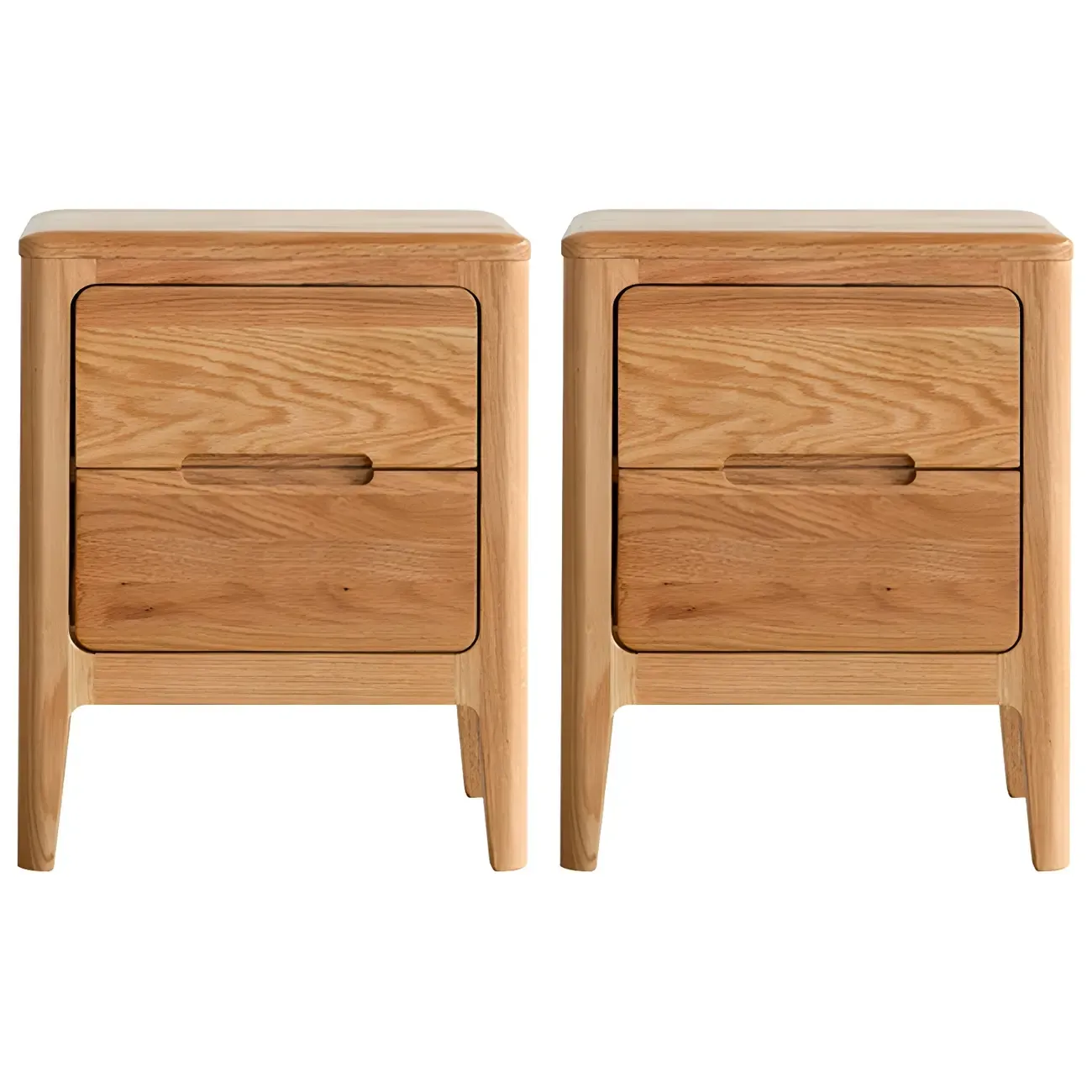 Rectangular Natural Wood 2 Drawer Bedside Nightstand