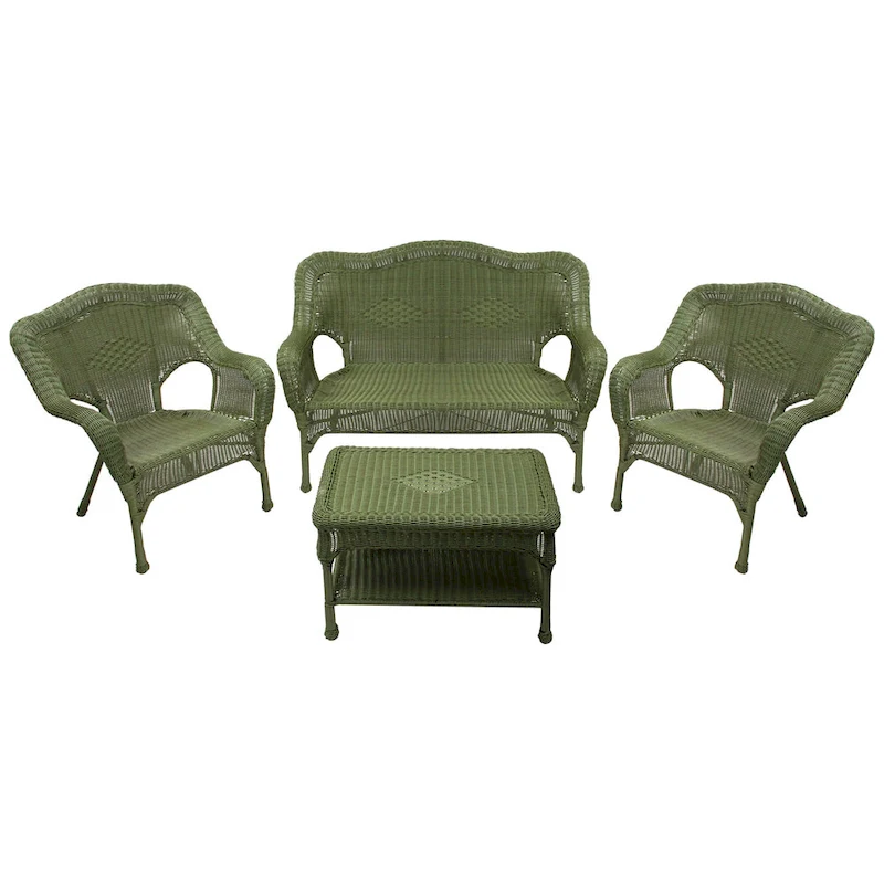 Wicker Outdoor Patio Conversation Set - Moss Green - 4pc