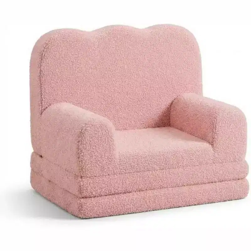 2-in-1 Convertible Kids Couch with Soft Teddy Fleece Fabric, Comfortable Toddler Sofa Chair and Fold Out Lounger Bed for Children