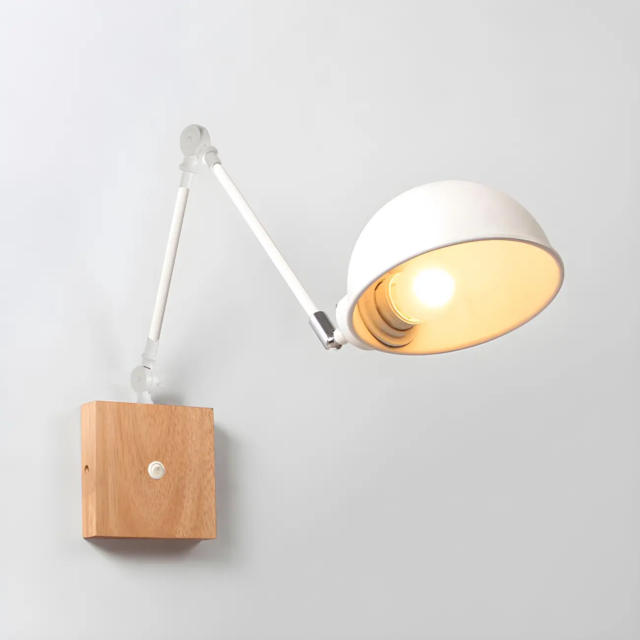 Modern Wood Metal Swing Arm Wall Light