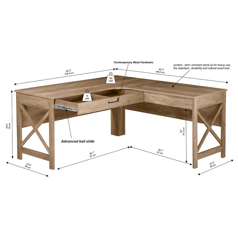 Modern Farmhouse L-Shaped Desk with Drawer