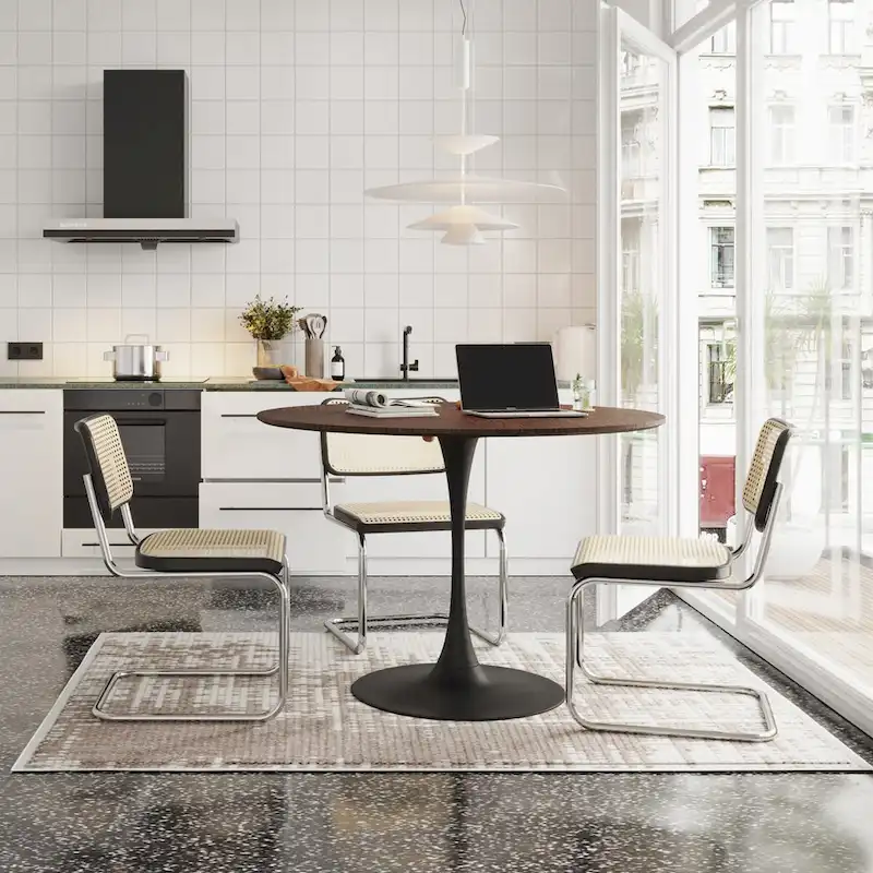 Modern Round Dining Table,with Metal Base