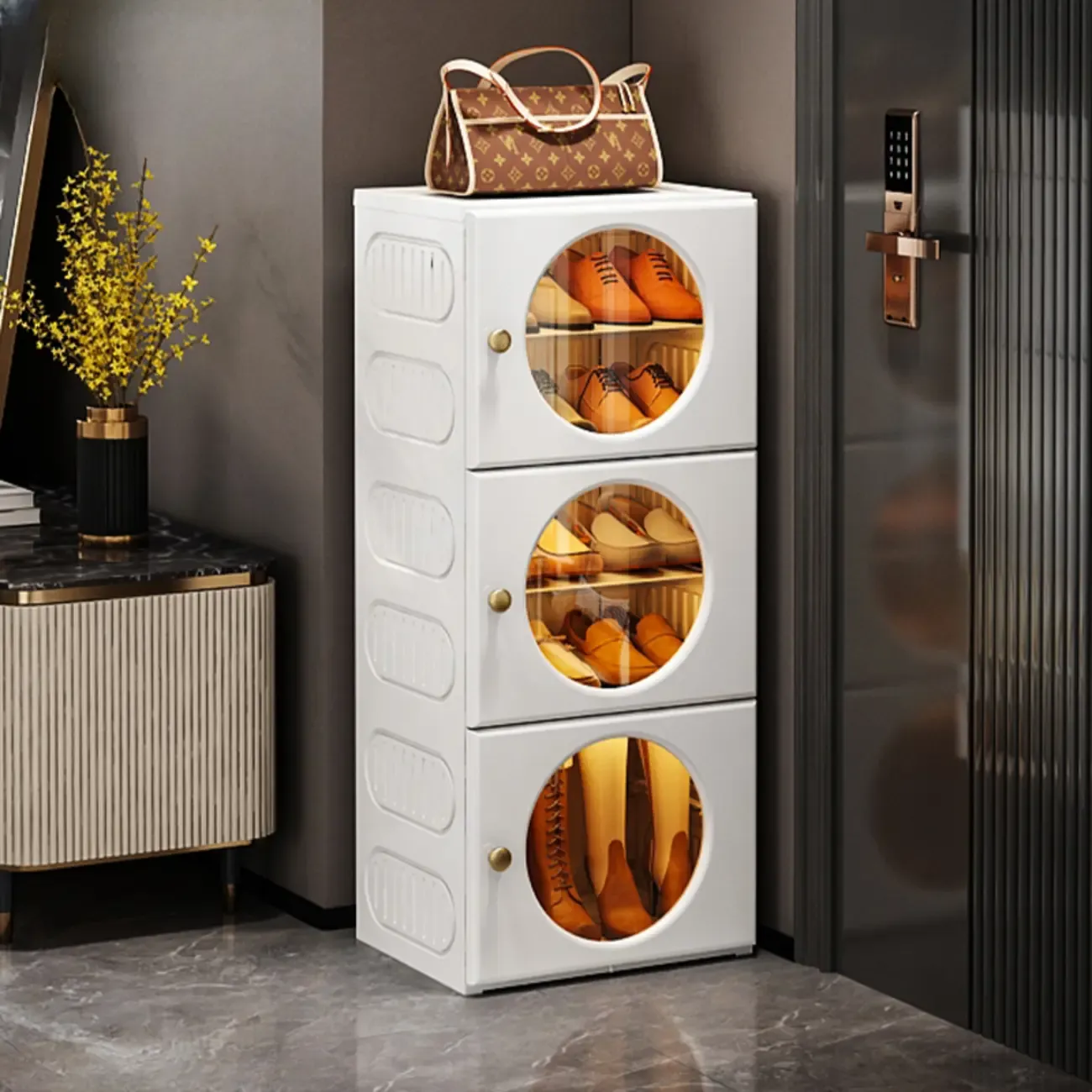Space-efficient Modern Foldable White Plastic Shoe Cabinet