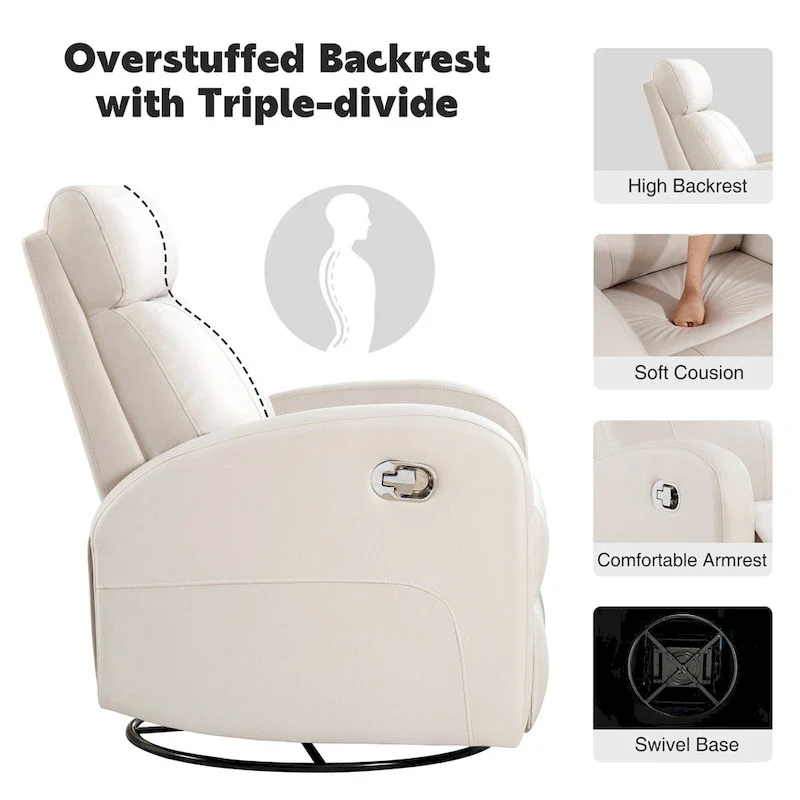 Faux Leather Swivel Rocking Recliner - Single Seater