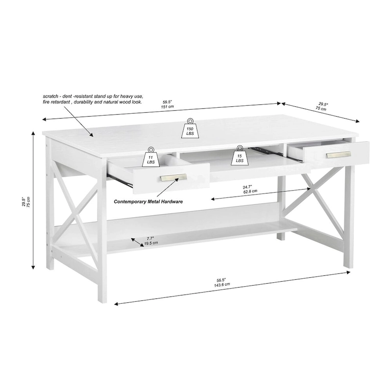 Saint Birch Alaska 59.5 Modern Farmhouse Writing Desk with Two Drawers