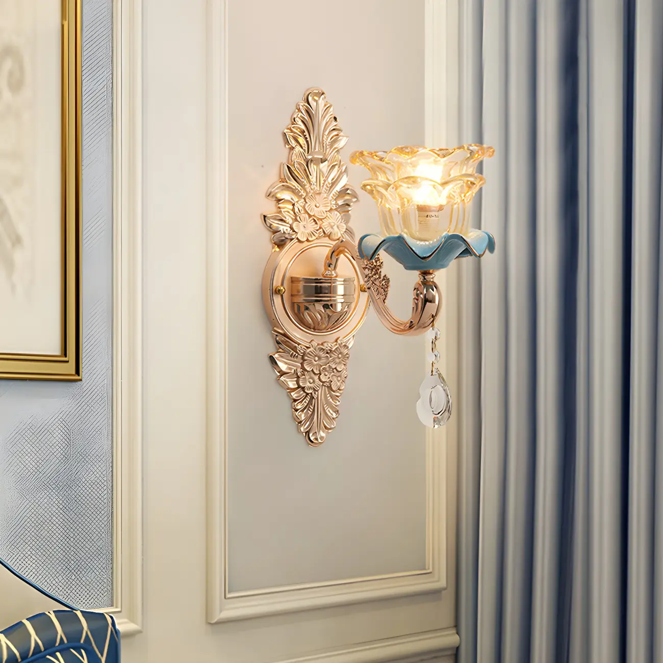 Glamorous Gold Wall Sconce with Crystal for Bedside Decor