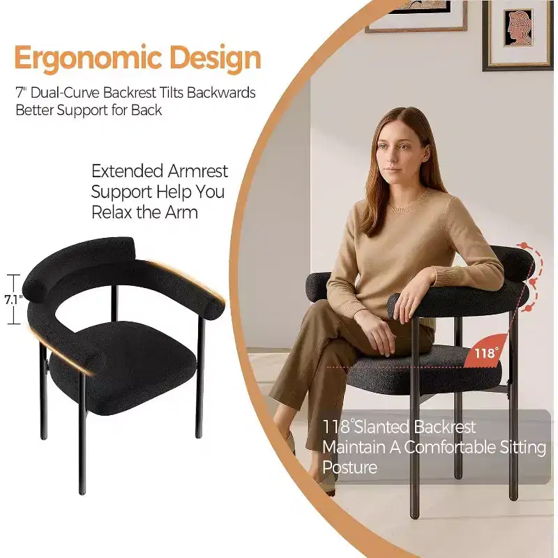 TYBOATLE Upholstered Barrel Dining Chairs Set of 2, Modern Kitchen Fabric Armchair with Round backrest for Dining Room Living Room,Set of 2