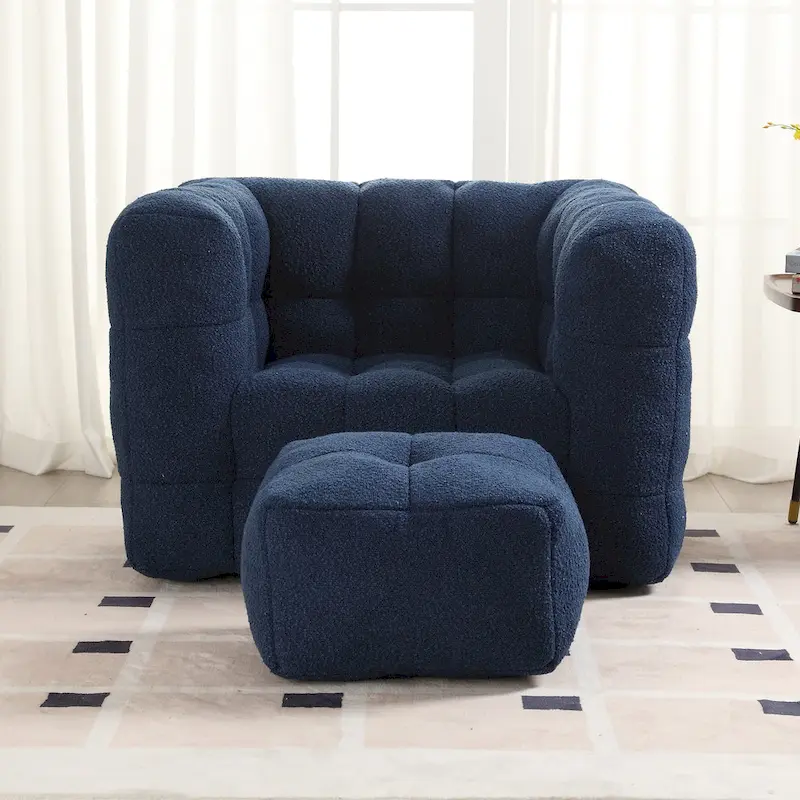 HOMEFUN Boucle Upholstered Tufted Modern Single Side Sofa Chair with Ottoman