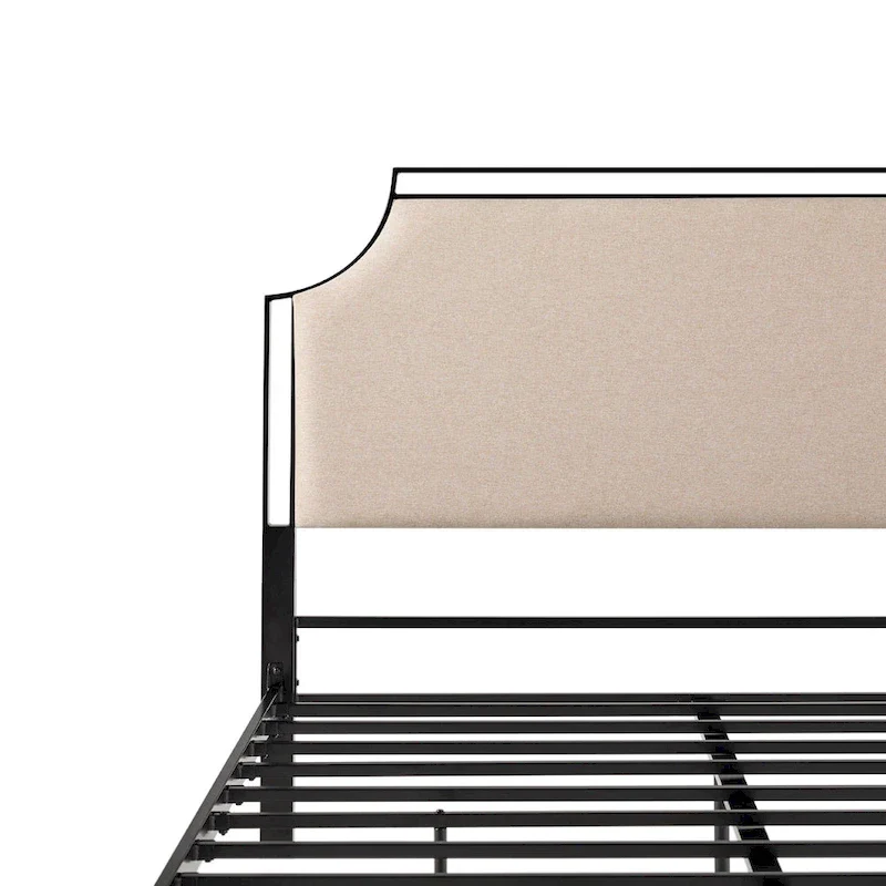 Upholstered Curved Metal Queen Bed Frame