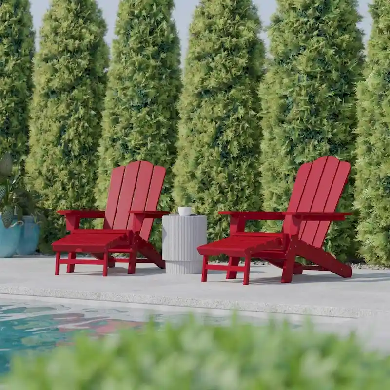 Commercial All-Weather Adirondack Chair with Pullout Ottoman & Cupholder