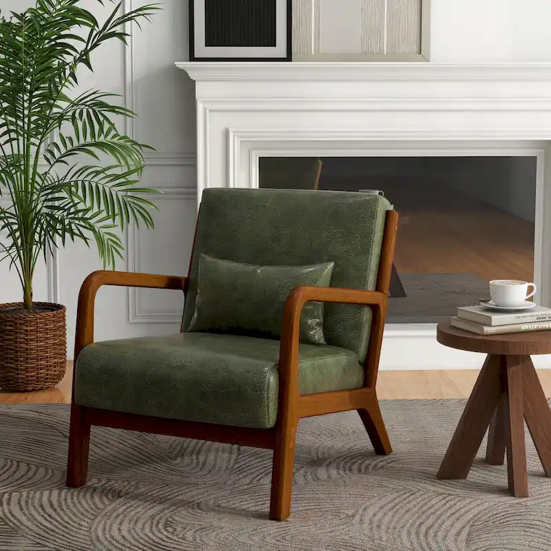 Mid-Century Modern Upholstered Accent Chair with Wood Frame