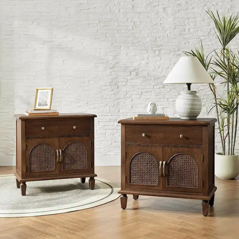 Georg Traditional 27Tall Rattan Nightstand with Adjustable Feet Set of 2 by