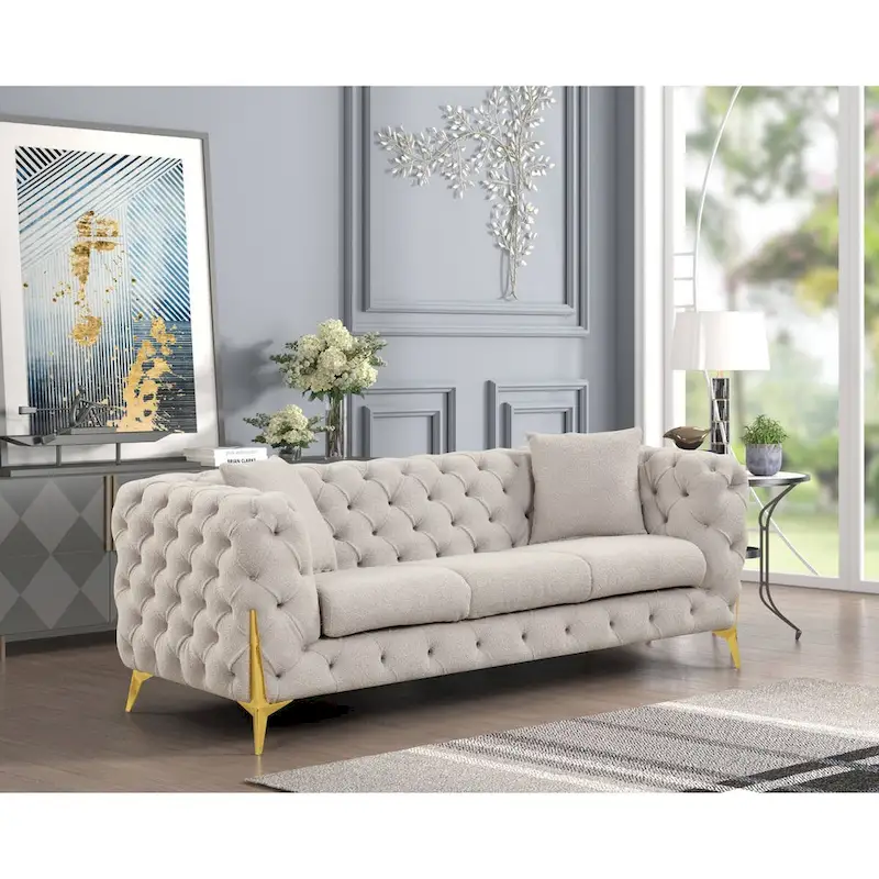 3 Pieces Mid-century Modern Buckle Fabric Living Room Sofa Set Sectional