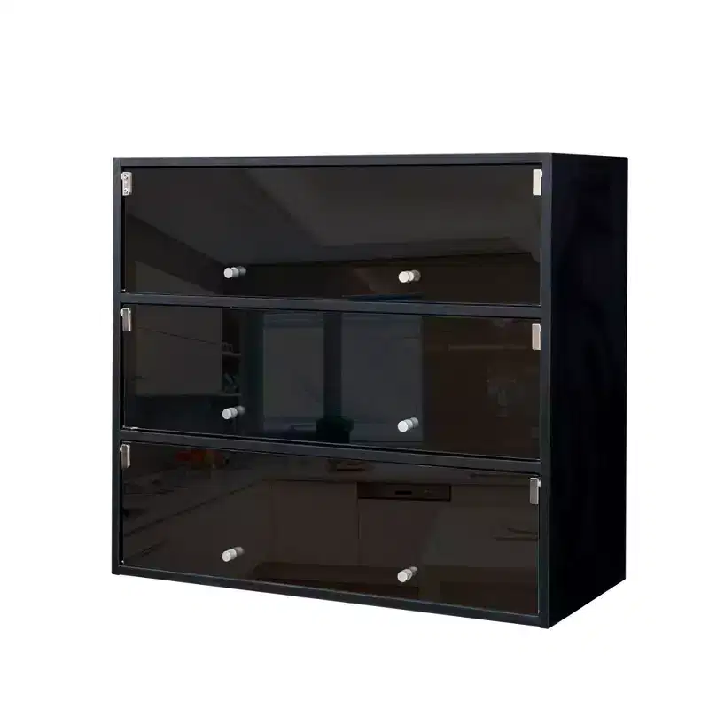 Okak Shoe Cabinet with Three Glass Doors, Shoe Storage with Metal Handle, Shoe Cabinet Storage for Entryway, Living Room
