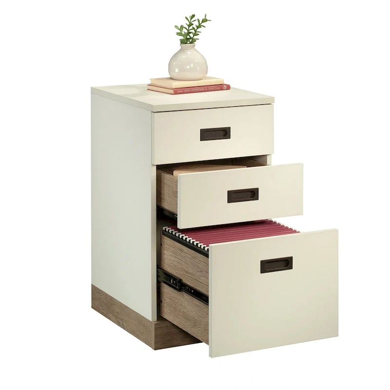 White & Oak 3-Drawer Mobile File Cabinet – Letter Size