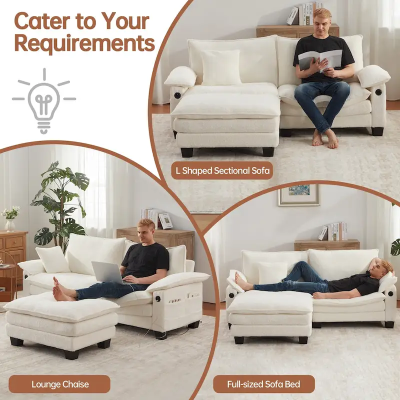 Modular Sectional Sofa with Ottoman and Deep Seat Sleeper