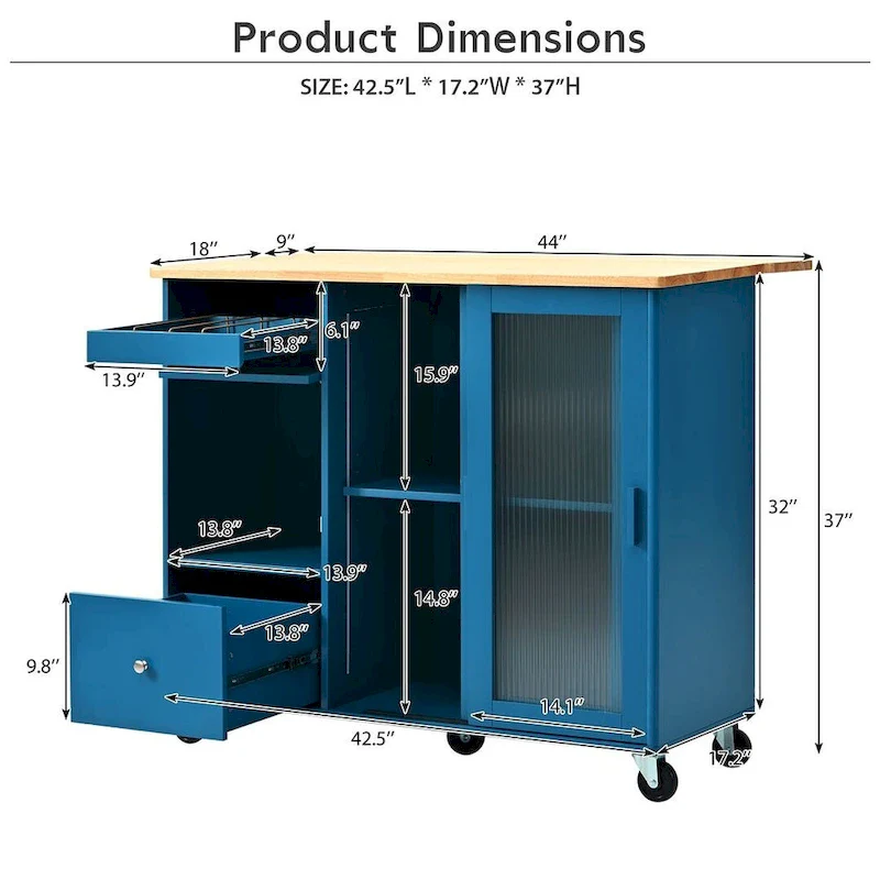 Folding Kitchen Cart with LED Lights