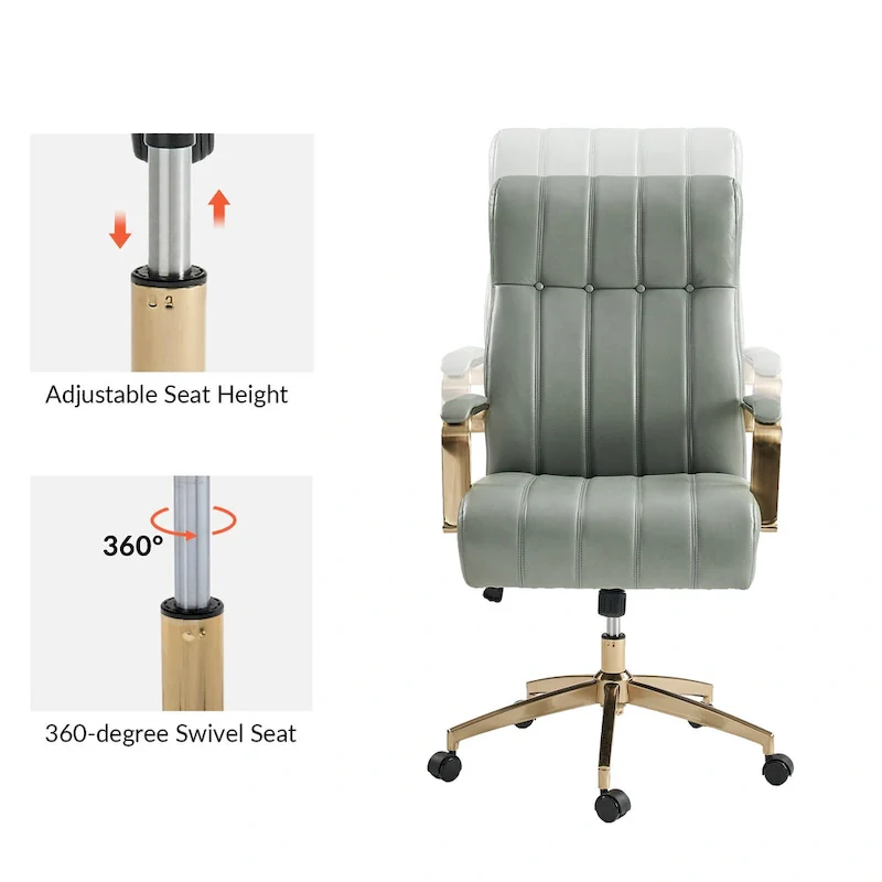 Mid-Century Modern Vegan Leather Office Chair - Swivel Tilting Ergonomic Desk Chair with Channel Tufted Design & Adjustable Height