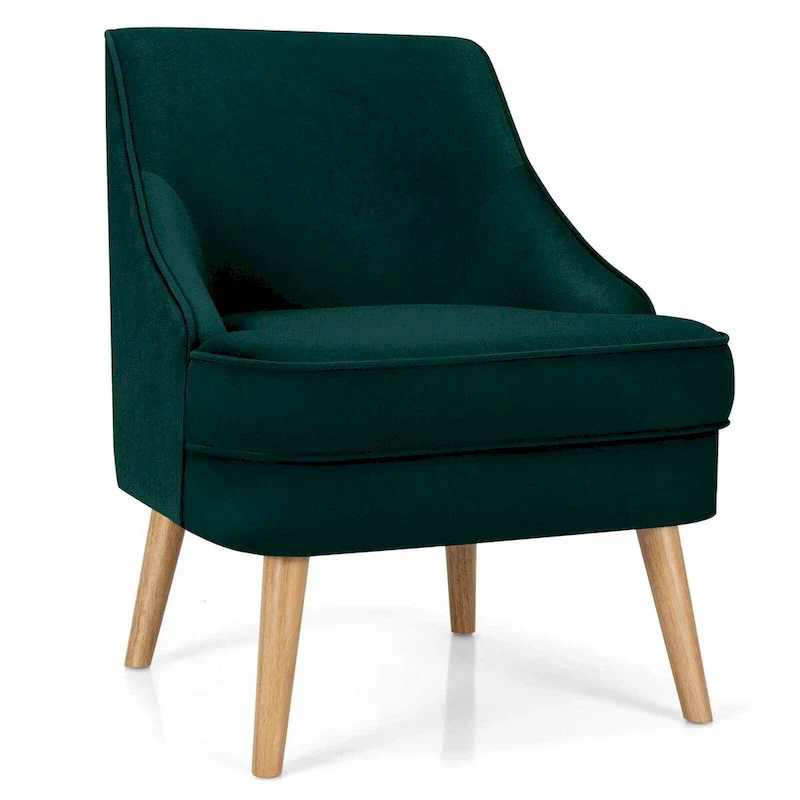 Velvet Upholstered Accent Chair with Rubber Wood Legs - 27 x 25 x 30 (L x W x H)
