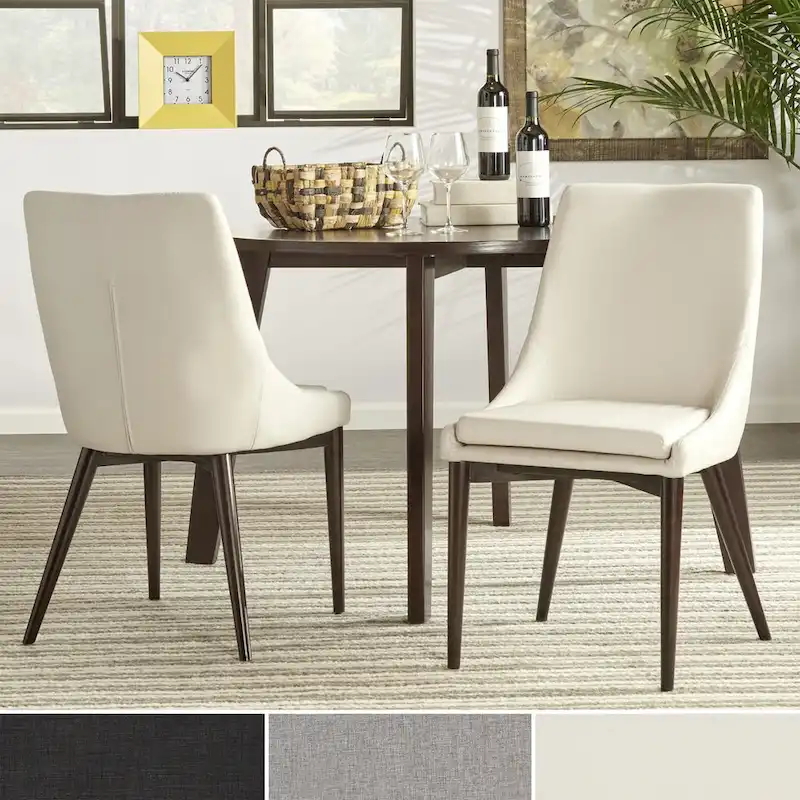 Mid-Century Barrel-Back Linen Dining Chairs with Tapered Legs – Dark Grey / Grey / White