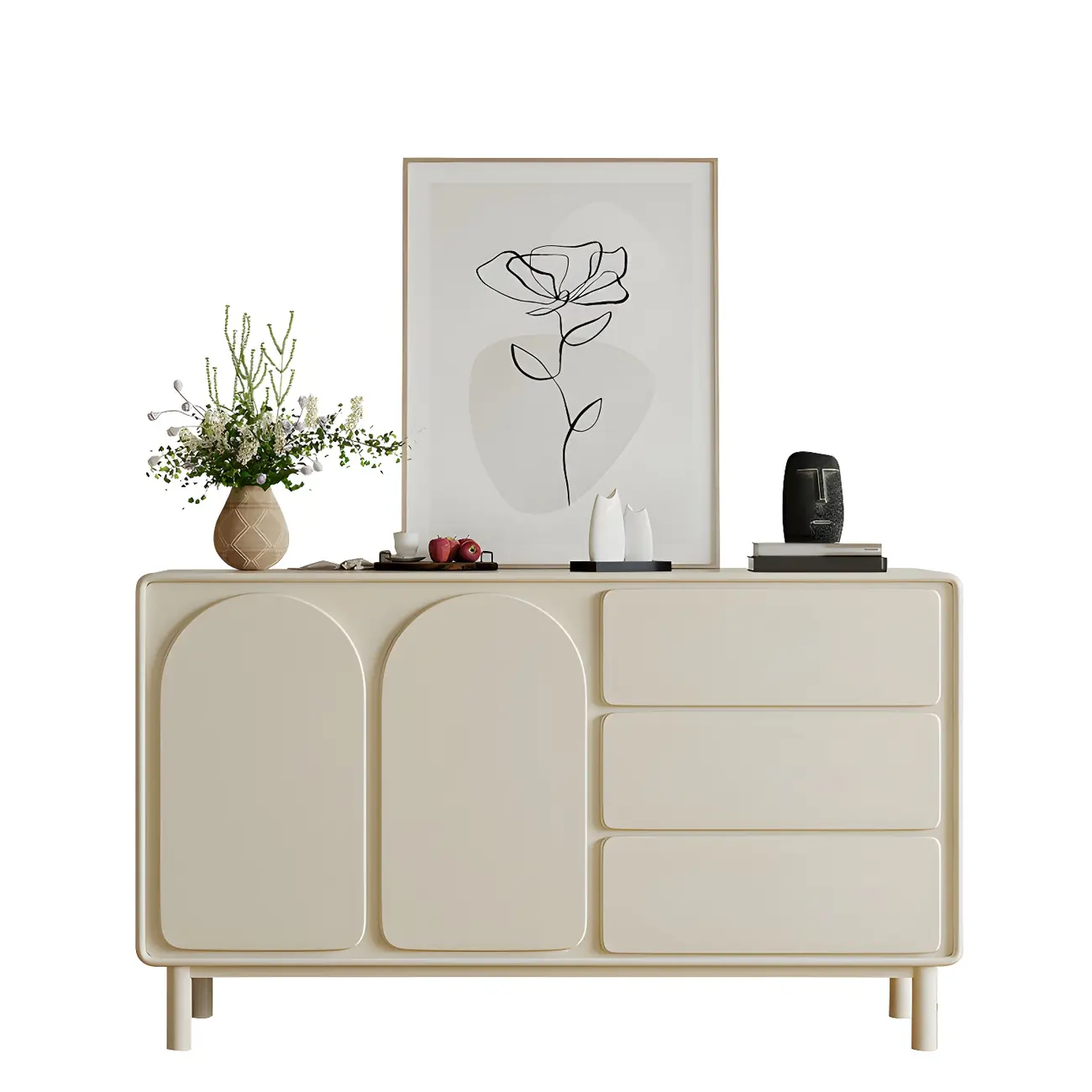 Durable Off-White Wooden Combo Dresser with Shelves