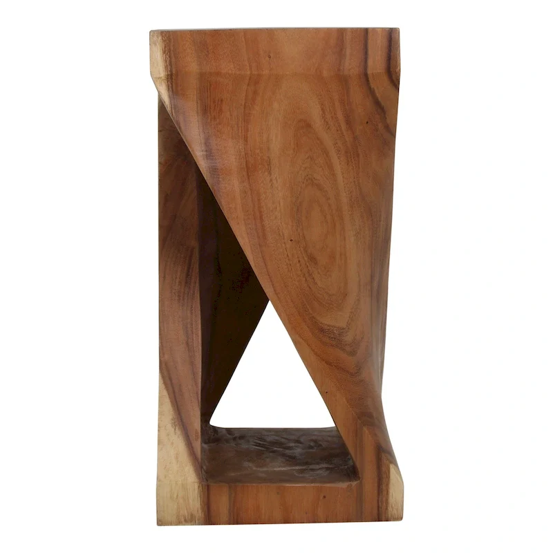 Wood Sculpted End Table, Natural/White Wash, Rustic, Single