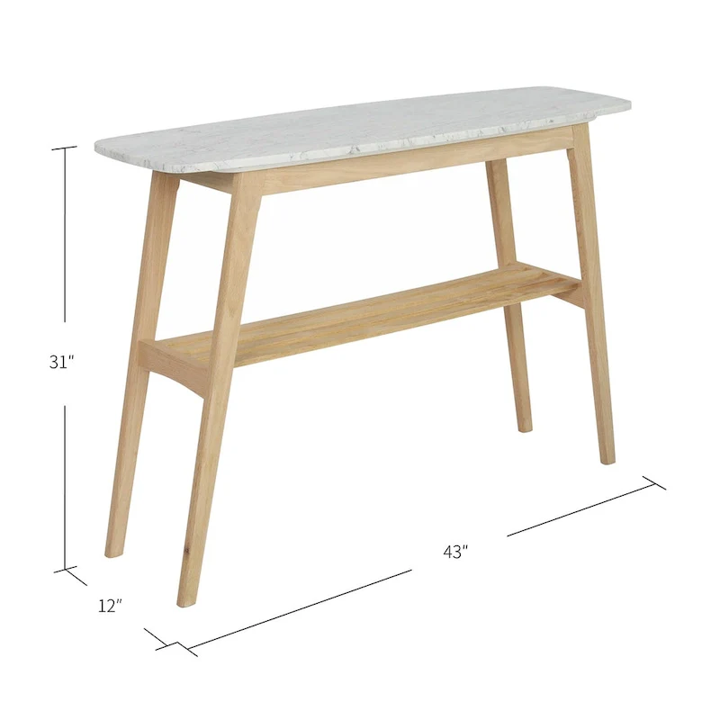 Castello 43  Rectangular Italian Carrara White Marble Console Table with Shelf - 43 L x 12 W x 31 H - 43 L x 12 W x 31 H