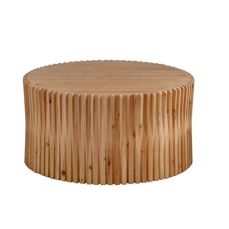 Retro Fashion Style Cylindrical Coffee Table with Vertical Texture Relief Design