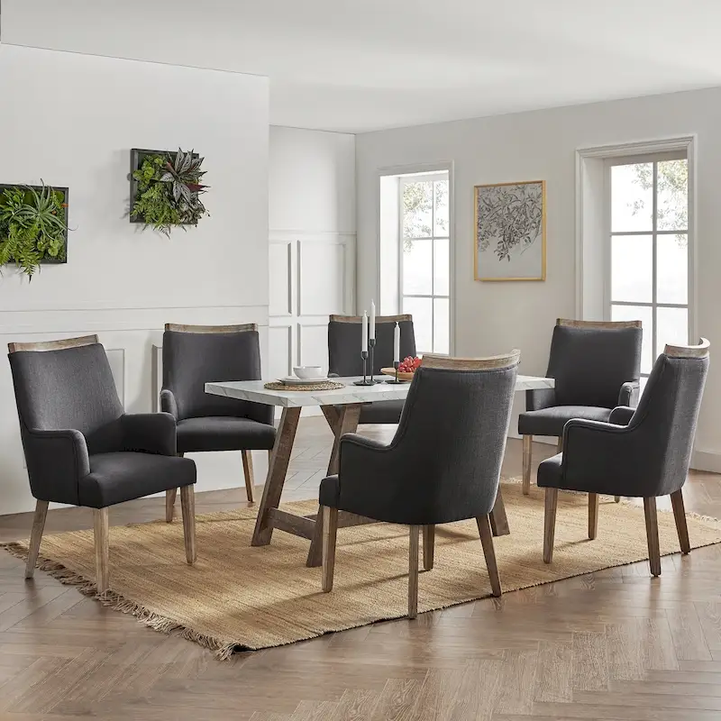 Farmhouse Upholstered Solid Wood Dining Chairs Set of 6