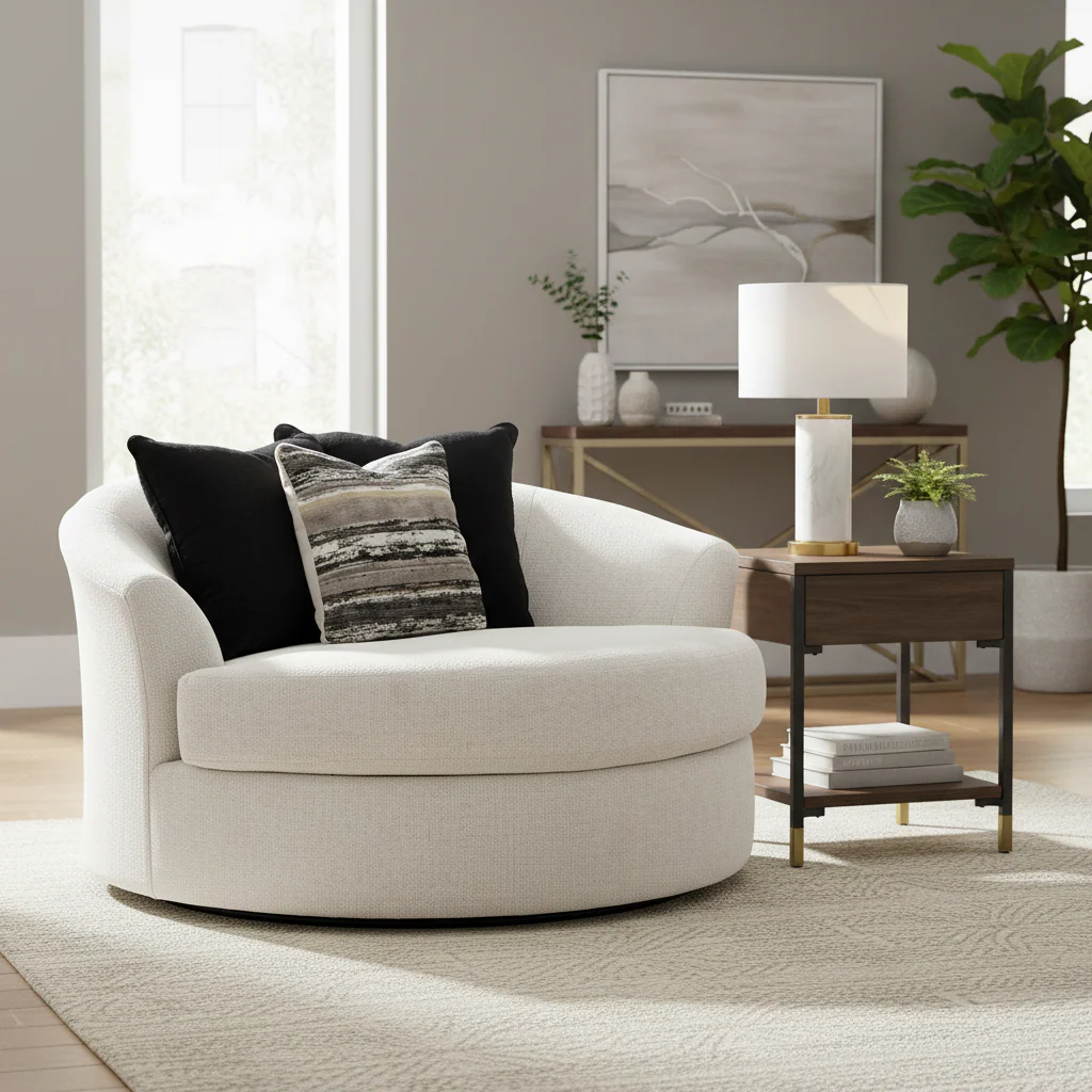 White Oversized Round Swivel Chair - Seats 2