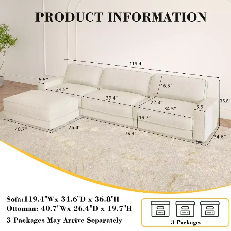 Dyonery Cloud Modular Sectional Sofa Couch with Ottomans,L/U-Shaped Couch,Minimalist Wide Deep Seat Comfy Convertible Couches for LivingRoom