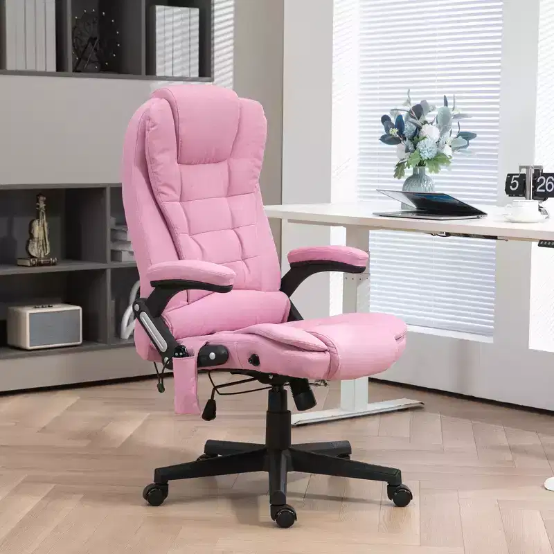 6 Point Vibrating Massage Office Chair with Heat, Linen High Back Massage Desk Chair with Reclining Backrest