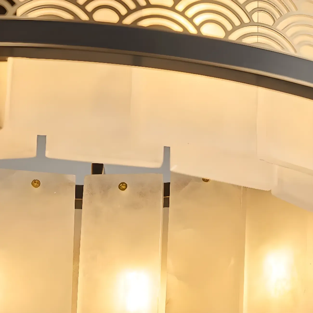 Black Metal Circle Stone Shade Modern Pendant Chandelier