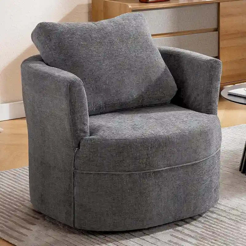 Swivel Accent Barrel Chair Round Arm Chair with Pillow